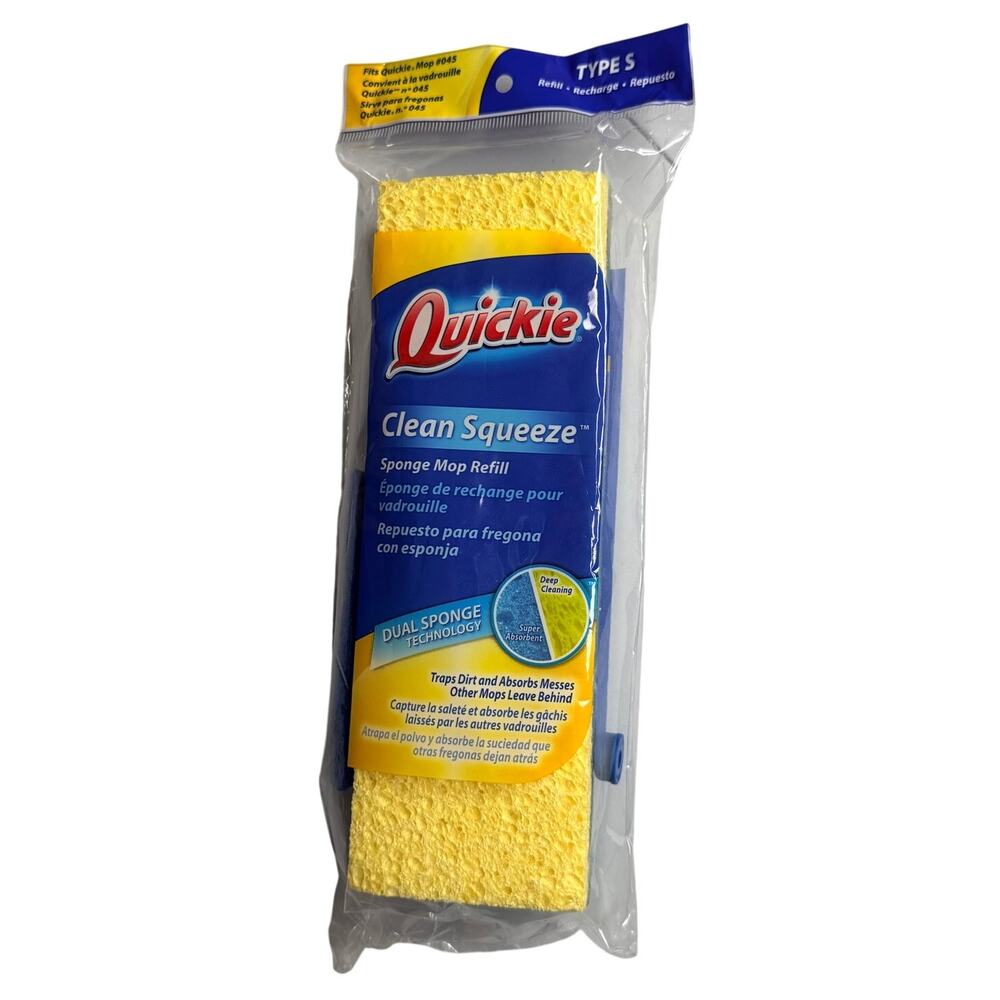 Quickie Clean Squeeze Type S Sponge Mop Head Refill SEALED In Pack Fits 045 Mops